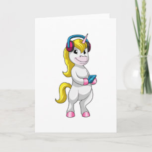 Carte Unicorne à l'écoute de musique avec casque