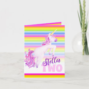 Carte Unicorne aquarelle art et arc-en-ciel 2e anniversa
