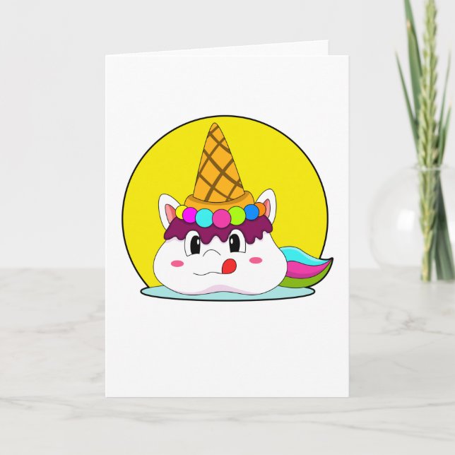 Carte Unicorne avec cône de crème glacée (Devant)