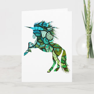 Carte Unicorne bleue et verte, Anniversaire