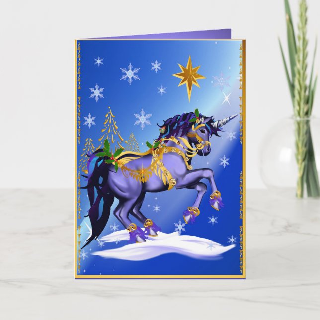 Carte Unicorne de Noël brillante (Devant)