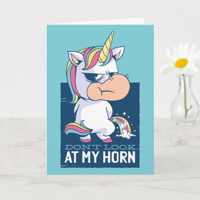 Carte Unicorne drôle Ne regarde pas ma corne (Petite plante)