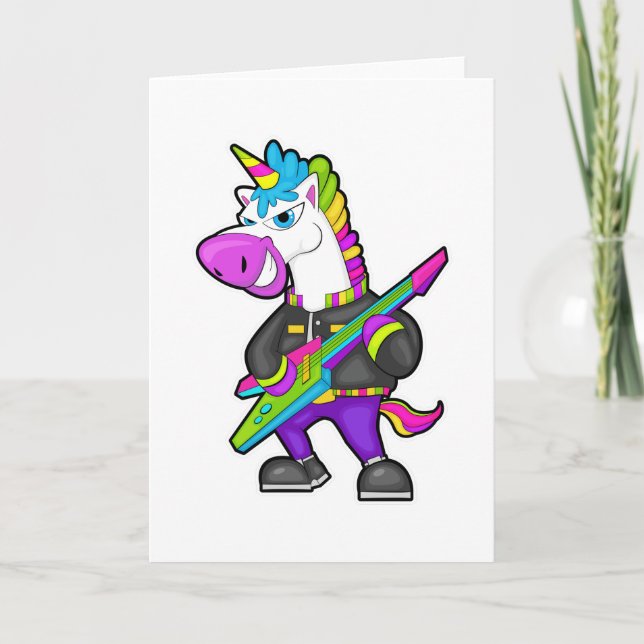 Carte Unicorne en tant que musicien avec guitare (Devant)