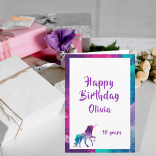 Carte Unicorne imaginaire rose violet 10e anniversaire