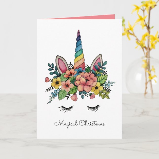 Carte Unicorne Lashes Avec Rainbow Horn (Fleur jaune)