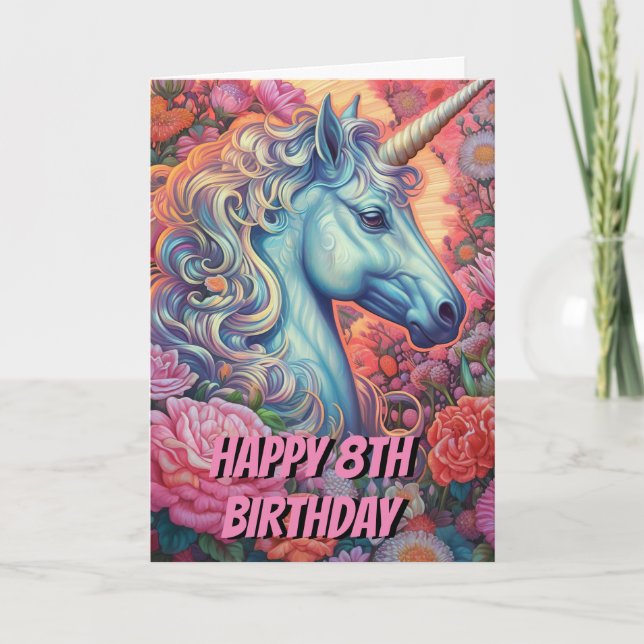 Carte Unicorne magique 8e anniversaire plié (Devant)