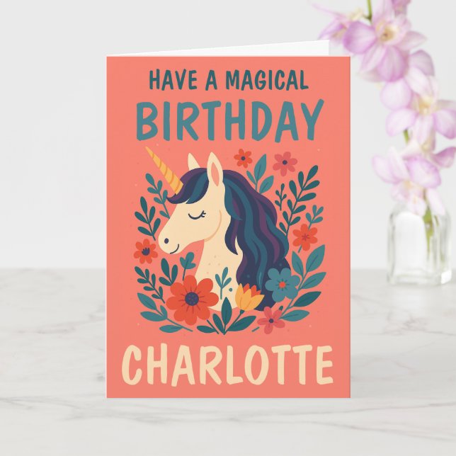 Carte Unicorne Magique Personnalisé Whimsical Anniversai (Orchidée)