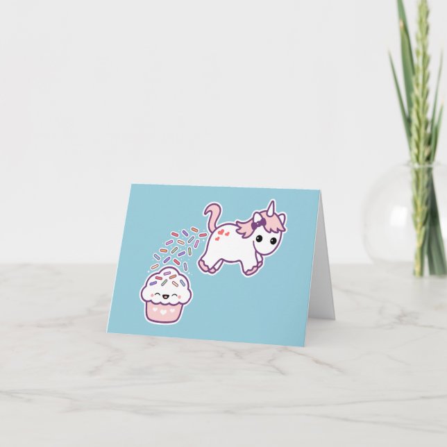 Carte Unicorne rose caca (Devant)