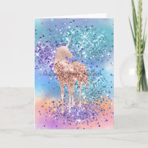 Carte Unicorne rose étincelle Purple Aqua Parties scinti
