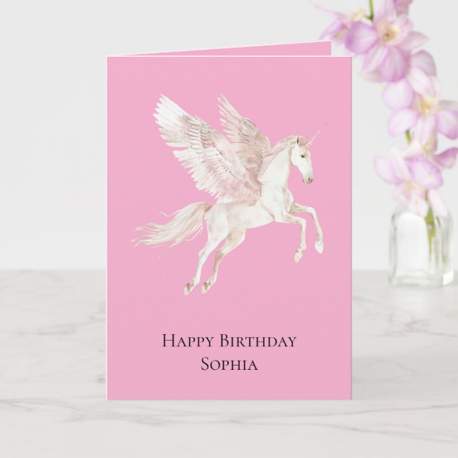 Carte Unicorne rose Pegasus Anniversaire (Orchidée)