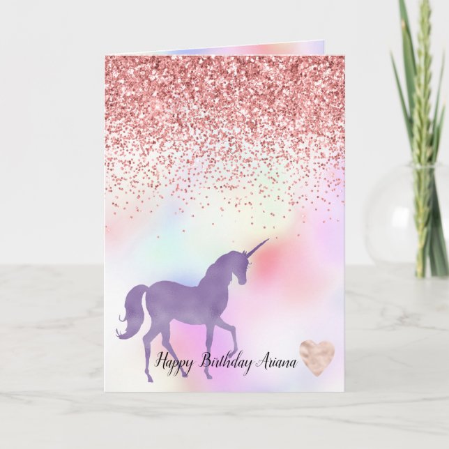 Carte Unicorne violet arc-en-ciel rose Parties scintilla (Devant)