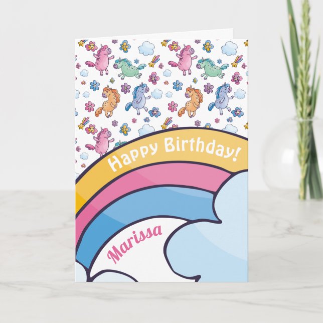 Carte Unicornes lunaires et jolies fleurs brillantes (Devant)