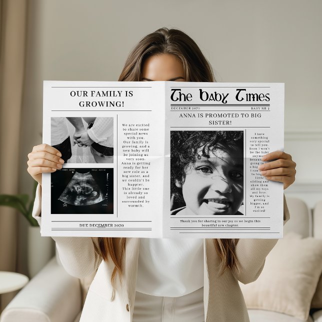 Carte Unique Newspaper Big Sister Pregnancy Announcement (Créateur téléchargé)