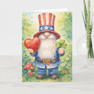 Carte USA 250e Anniversaire Patriote Gnome Cœur Ch Shamr