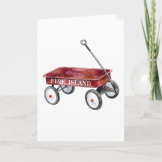 Carte Vacances à la plage à l'aquarelle du chariot rouge
