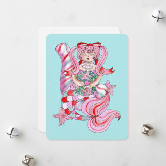 Carte Vacances d'aquarelle mignonne sirène