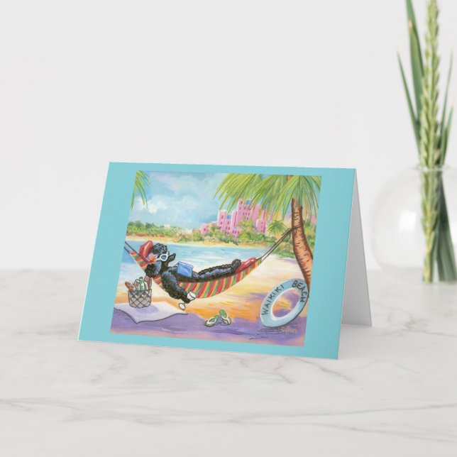 Carte Vacances de caniche noir à Hawaï (Devant)