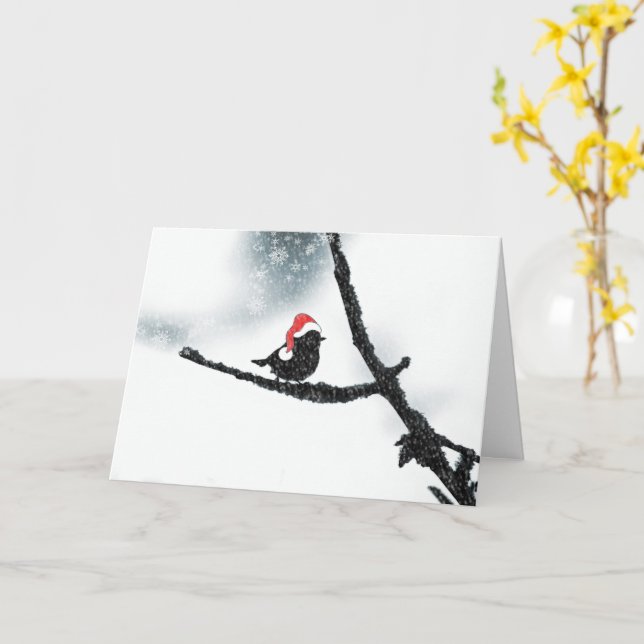 Carte Vacances d'hiver Oiseau sur une branche de neige (Fleur jaune)