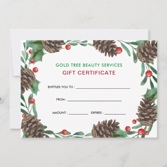 Carte Vacances en Aquarelle Pinecones | Certificat cadea (Devant)