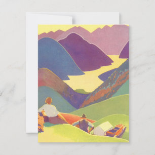 Carte Vacances familiales vintage, pique-nique dans les 