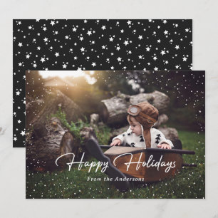 Carte Vacances Photo Mignonne Black Snow Stars