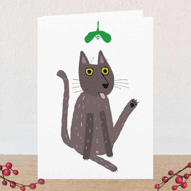 Carte Vacances pour Humours de chats amusants (Funny cat kiss personalized holiday card)
