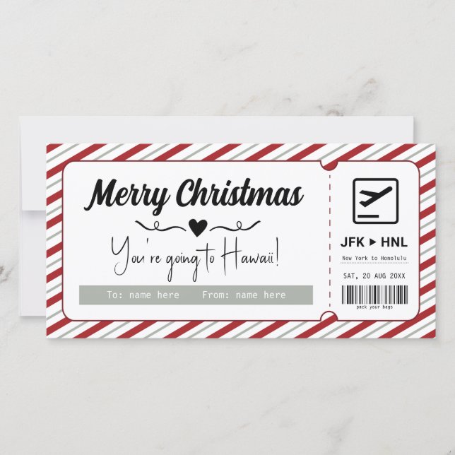 Carte Vacances surprise Pièce de Noël Passe d'embarqueme (Devant)