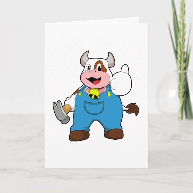 Carte Vache comme artisan avec marteau (Devant)