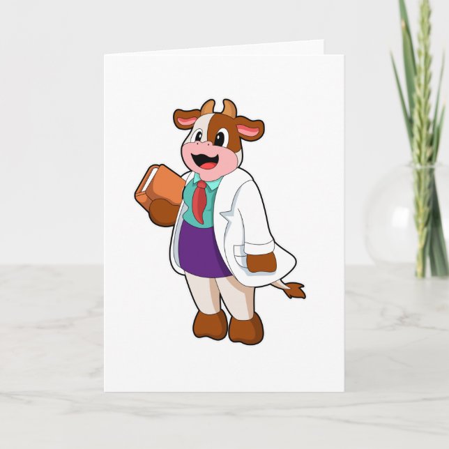 Carte Vache comme infirmière avec livre (Devant)