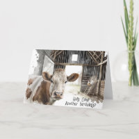 Vache d'anniversaire humoristique dans la grange a