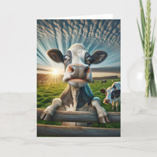 Carte Vache d'anniversaire sur une clôture