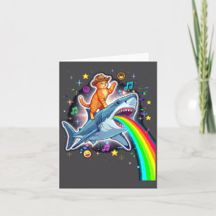 Carte Vache de l'espace Chat chevauchant Requin Arc-en-c