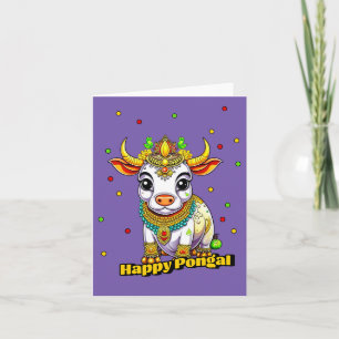 Carte Vache décorée Kawaii Pongal