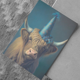 Carte Vache des Highlands chapeau d'anniversaire