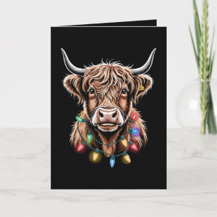Carte Vache des Highlands Lumières de Noël Fête festive