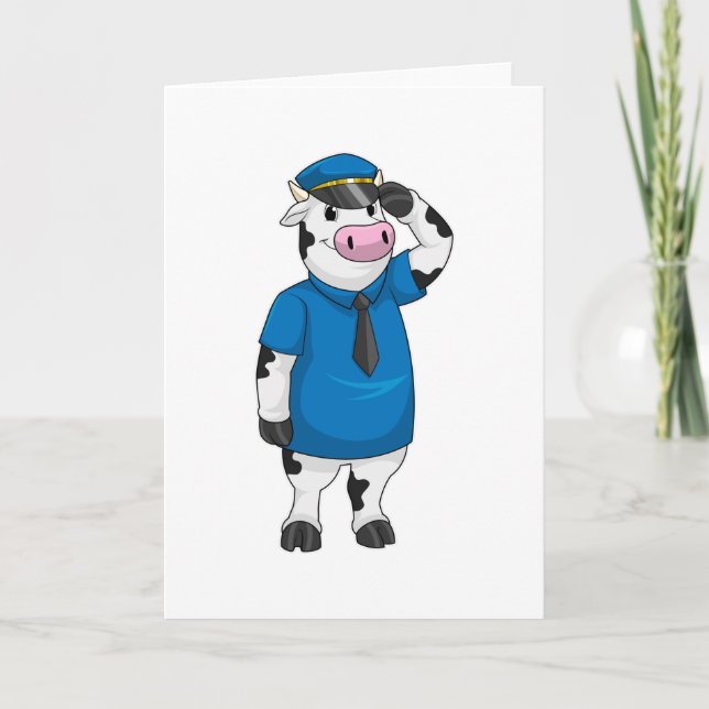 Carte Vache en policier avec chapeau de policier (Devant)