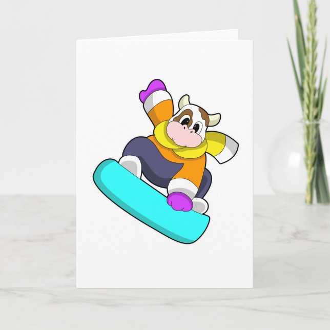 Carte Vache en snowboard avec planche à neige (Devant)