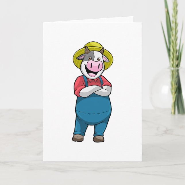 Carte Vache en tant qu'agriculteur avec Casquette (Devant)