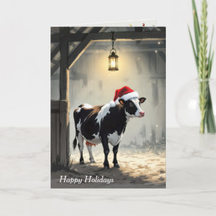 Carte Vache Hereford de Noël dans l'encadrement d'une po