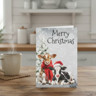 Carte Vache Joyeux Noël Veaux Bébés