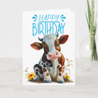 Vache mignonne Anniversaire Garçon bleu