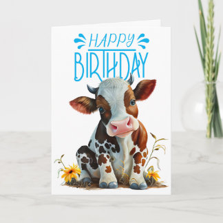 Carte Vache mignonne Anniversaire Garçon bleu