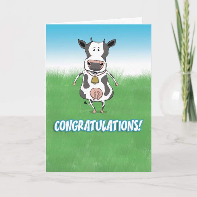 Carte Vache mignonne et drôle en campagne Félicitations (Devant)