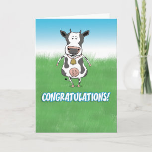Carte Vache mignonne et drôle en campagne Félicitations