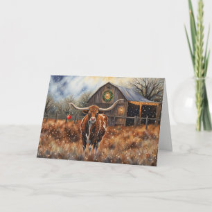 Carte Vache mignonne Longhorn Noël Fêtes