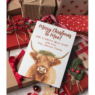Carte Vache miniature Highland Guirlande de Noël festive