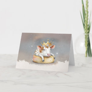 Carte Vache royale rêvant sur le trône du fromage