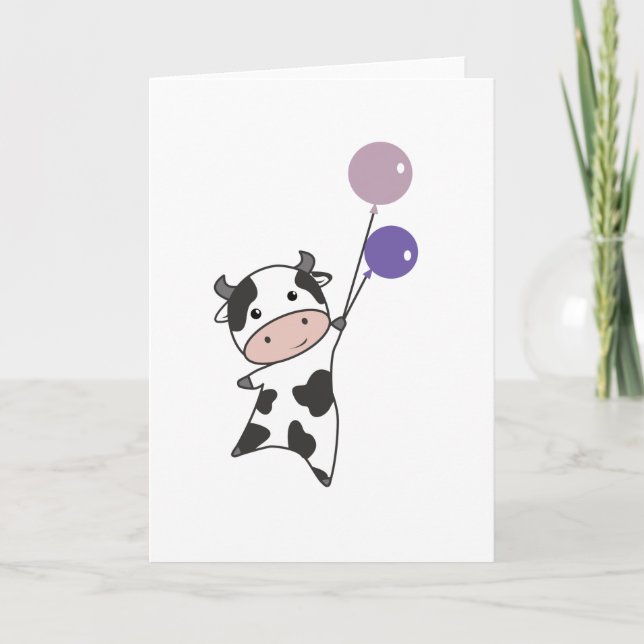 Carte Vache Veau Mouches Ballons Bons Bêtes Animaux (Devant)