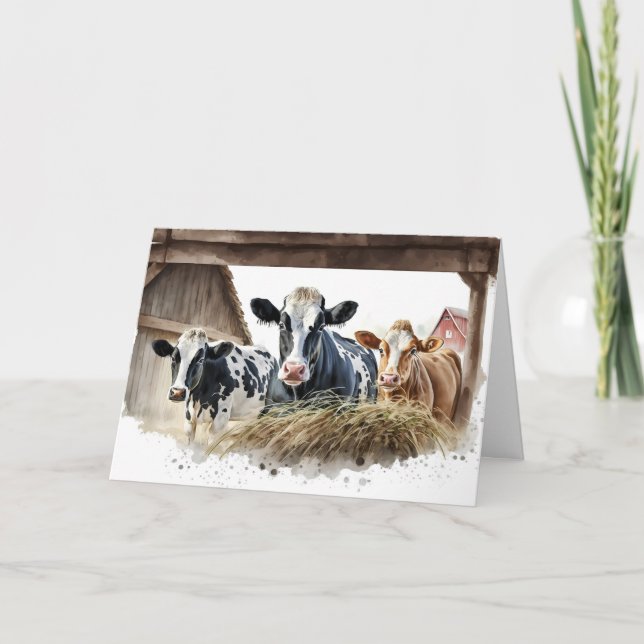 Carte Vaches d'anniversaire avec foin (Devant)