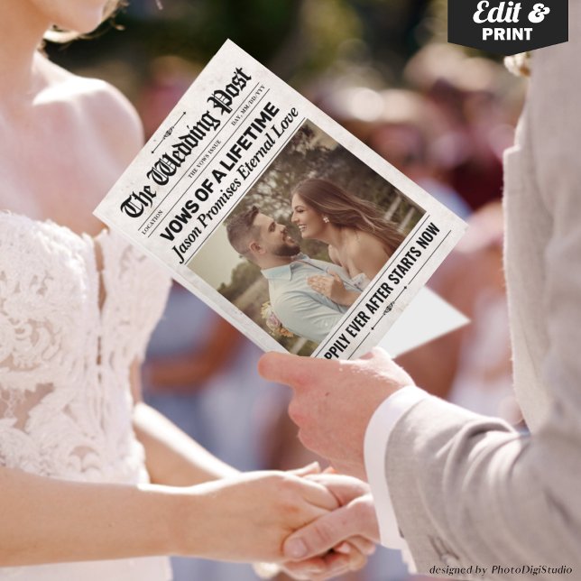 Carte Vaches de Mariage de journal Mariage sur mesure (Custom Fun Vows Wedding Newspaper Wedding Vows Card)